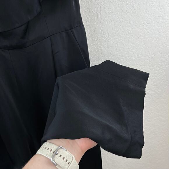 Jill Stuart Black Crepe Satin Ruffle Asymmetrical Neckline Jumpsuit Size 8 - Picture 8 of 12